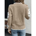 thumbnail image 4 of Women'S Pink V-Neck Floral Sweater with White Daisy & Brown Center Design - Long Sleeve, Ribbed Cuffs, Casual Style, Perfect for Spring/Fall, Casual Wear|Floral Pattern Top|Ribbed Cuffs, 4 of 4