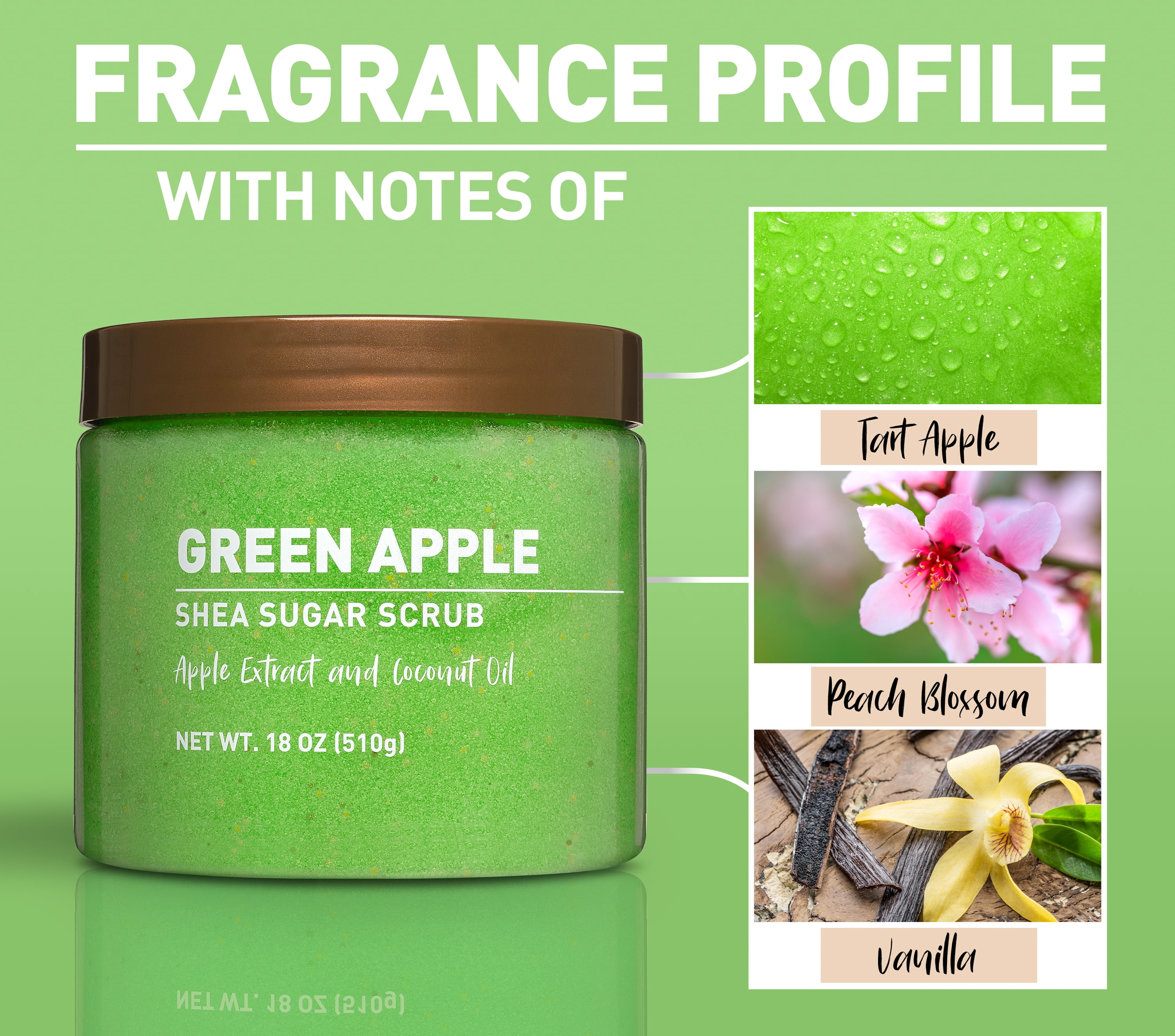 Shea Sugar Scrub, Green Apple, 18 oz
