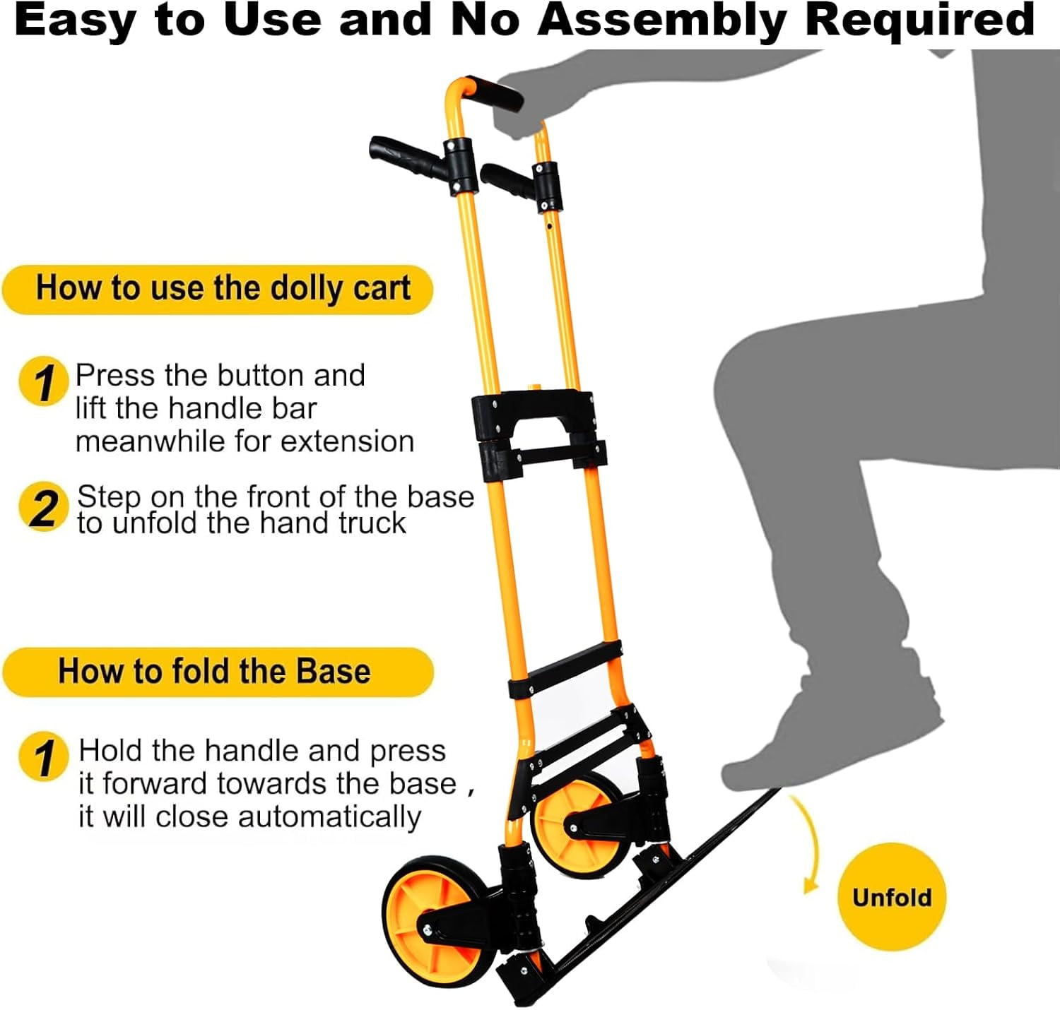 350 LB Capacity Upgraded Folding Hand Truck Dolly,Portable Dolly Cart with Telescoping Handle,Rubber Wheels and Aluminum Wheel Frame for Moving,Shopping,Travel,Office Use