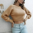 thumbnail image 4 of IROINNID Reduced Womens Sweater Round Neckline Pullover Sweater Solid Color Casual Short Length Long Sleeve Sweater, 4 of 5