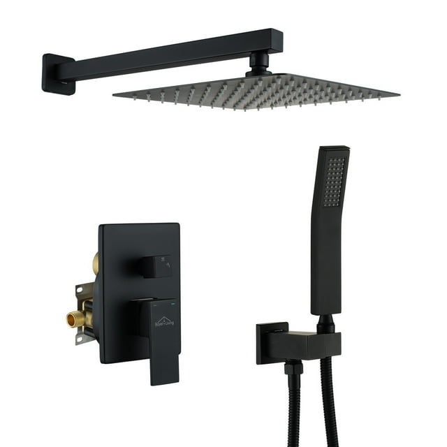 Boyel Living Bathroom Luxury Shower System Set 10 Inch Rainfall Shower Head System High Pressure Rainfall Shower Faucet in Matte Black Shower Head,Wall Mounted
