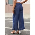 thumbnail image 4 of DOKOTOO Women Wide Leg Jeans High Waisted Stretch Denim Elastic Waist Ruffle Hem Flare Pants Vintage Loose Fit High Rise Baggy Jeans, 4 of 8