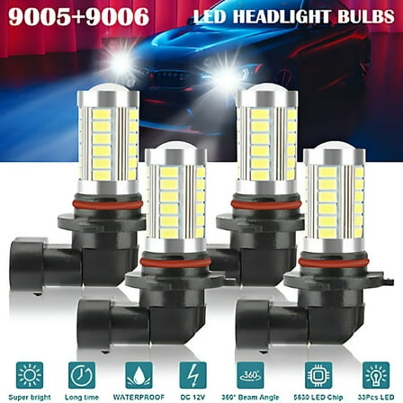 HIBIBUD 4x 9005 9006 LED Combo Headlight Bulbs High Low Beam Kit 6500K Super White
