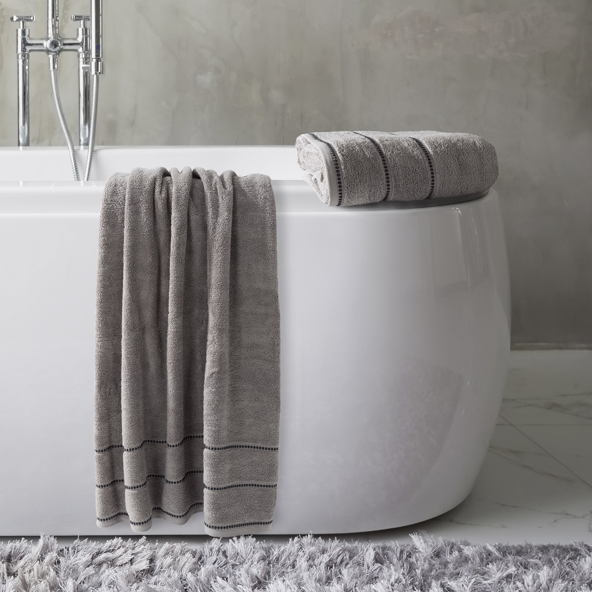 Lane Linen Luxury Ribbed Bath Towels - 100% Cotton Towels for Bathroom, Zero Twist, Textured Shower Towels, Absorbent, Quick Dry, 2 Bath Towels, 2