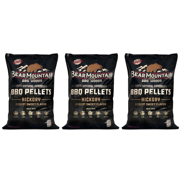 Bear Mountain BBQ Natural Hardwood Hickory Smoker Pellets, 20 Lb (3 Pack)