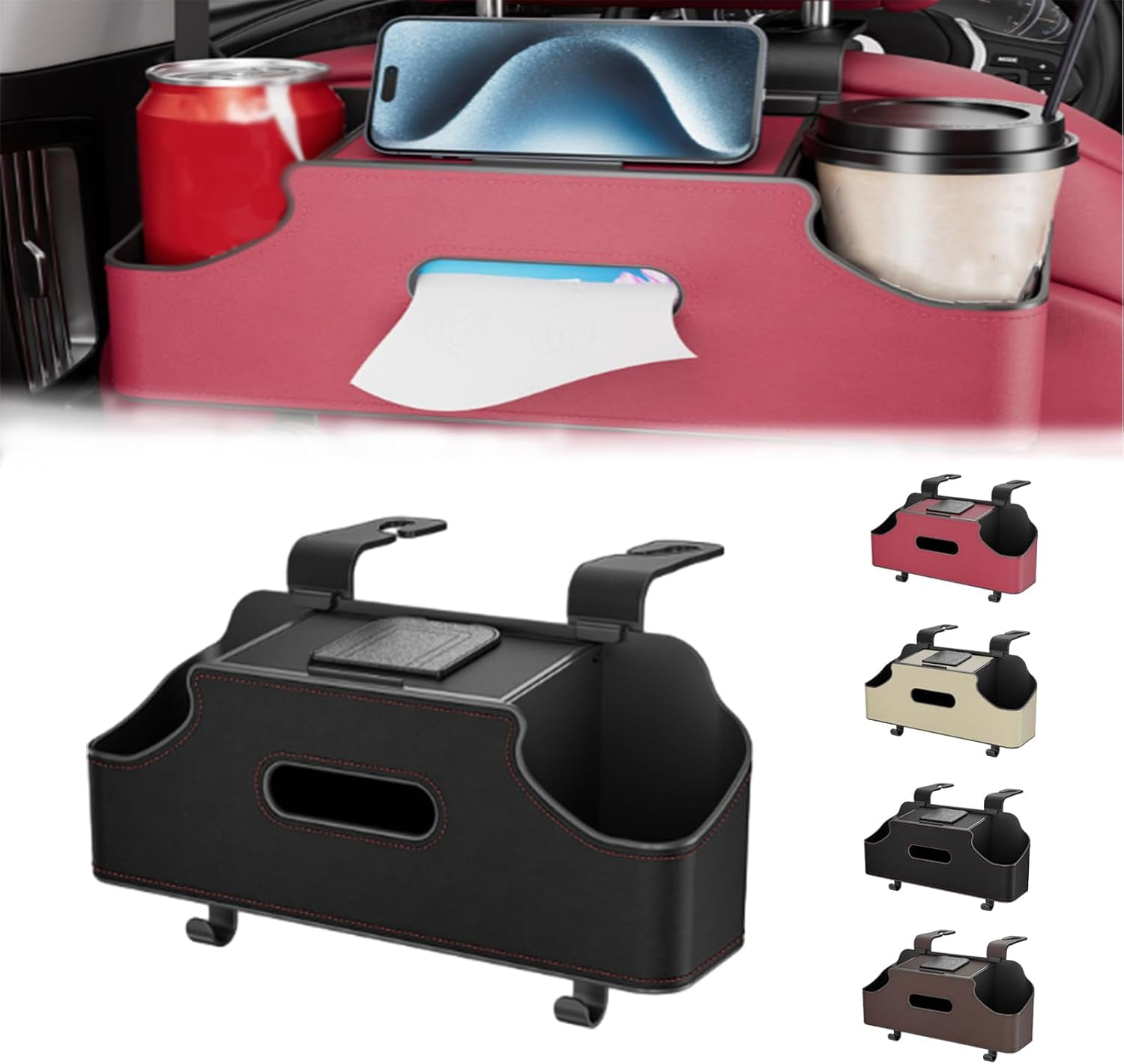 3-in-1 Car Backseat Organizer – Multifunctional Back Seat Storage with Tissue Holder, Carseat Back Storage Box for Travel/Road Trip​