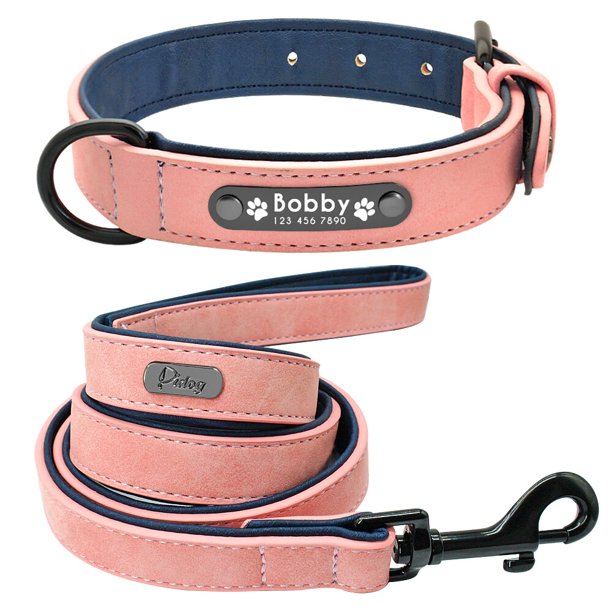 Leather Dog Collar Leash Set Personalized Customized Dogs Collars 2 Layer Leather Dog Leash For Small Medium Large Dogs Pitbull qym unisex