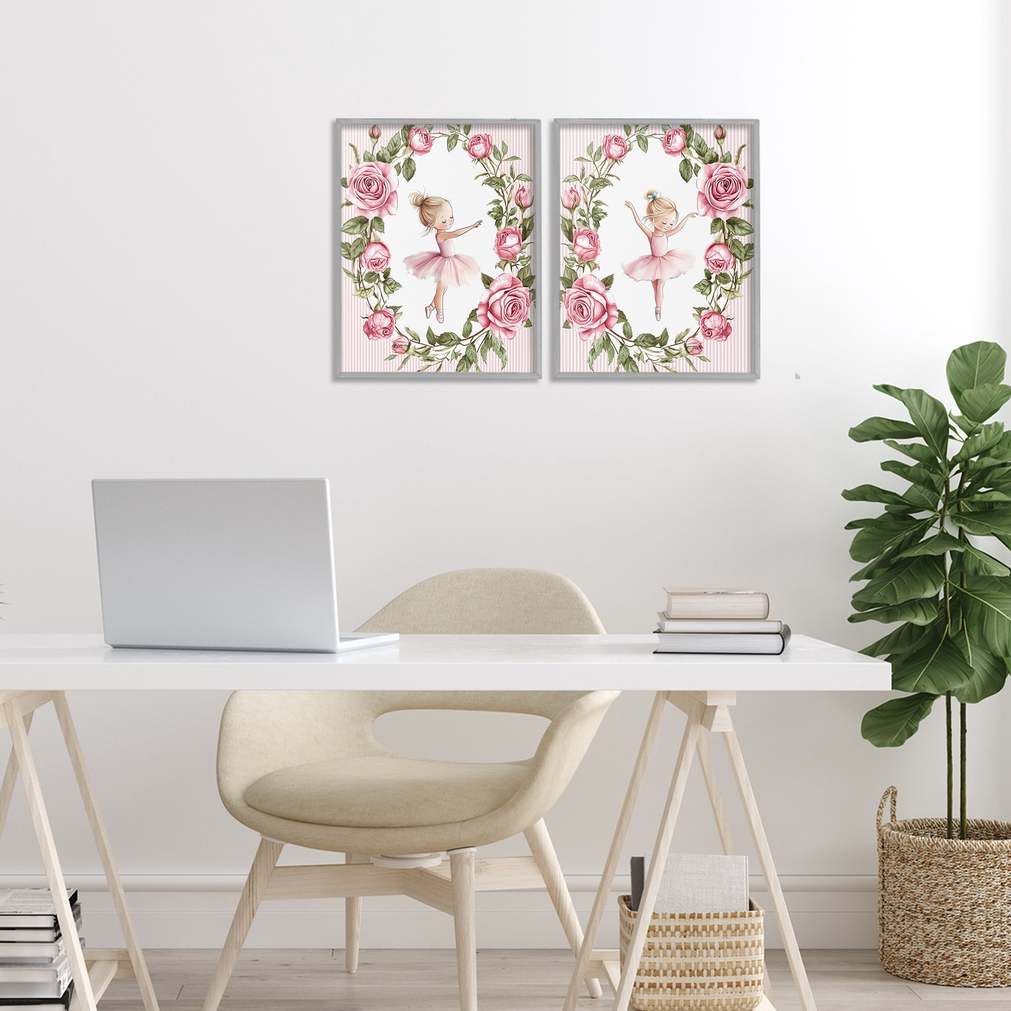 Stupell Industries Little Rose Dancers 2 Piece Gray Framed Giclee Art Set, design by Christine Simpson Art