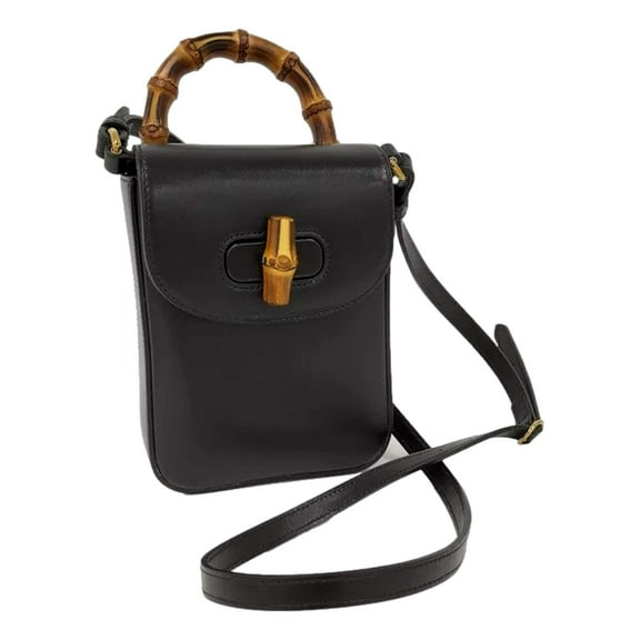Gucci Bamboo Mini Handbag Top Handle Bag in Black Leather
