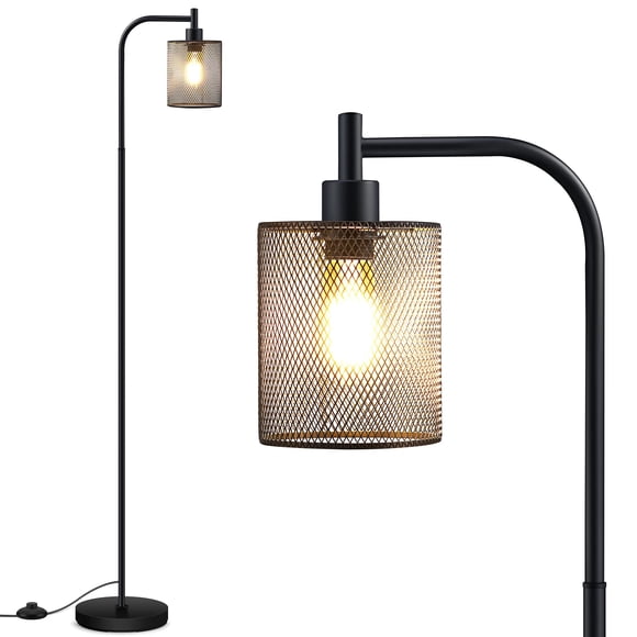 Lámpara de pie industrial BoostArea 6W LED con pantalla de malla negra