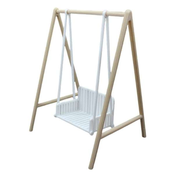 Columpio de patio en miniatura, muebles decorativos, banco de jardín, modelo DIY, escala 1/12 madera y blanco