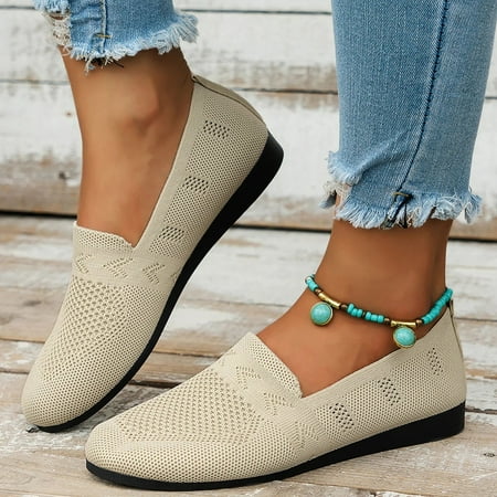 

GUOBIOZIY Women s Flats Mesh Slip On Shoes Breathable Loafers Flats Soft Womens Casual Shoes (Beige 9)