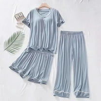 Pajama Set Women Silk Pajama Set for women's Pants&shorts And Short Sleeve Outfits Cute Pajama Set
