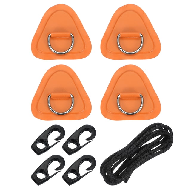Uxcell D-Ring Patch 4 Pcs 3.5 Inch Triangle PVC Patch Pad Stainless Steel D-Ring with 8.2ft Elastic Cords Orange