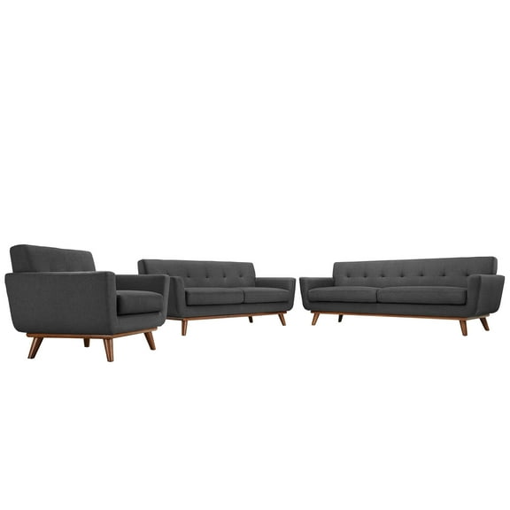 Modern Contemporary Living Room Sofa Loveseat and Armchair Set of Three Gray