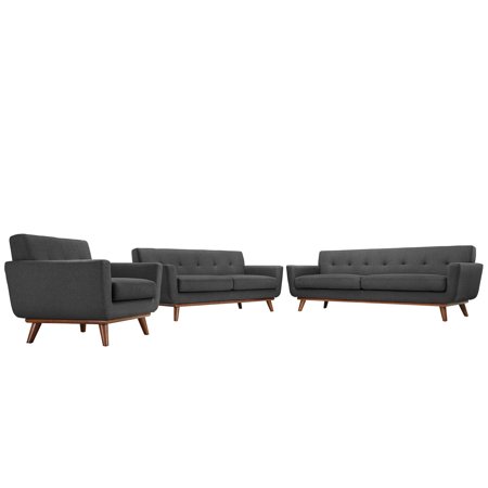 Modern Contemporary Living Room Sofa Loveseat and Armchair Set of Three Gray