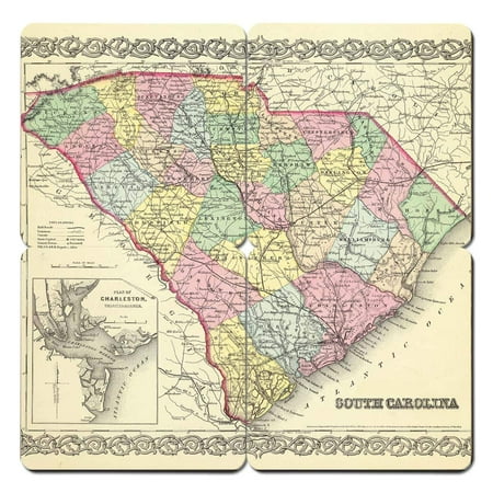 

South Carolina Old World Map Coaster