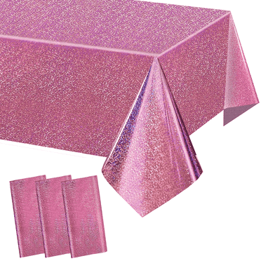 Pink Holographic Foil Tablecloths - 3 Pack 40x108 Inch | Disposable Plastic Party Table Covers for Birthday,Wedding,Christmas Decorations | Holiday Party Supplies,Laser Shine Event Decor