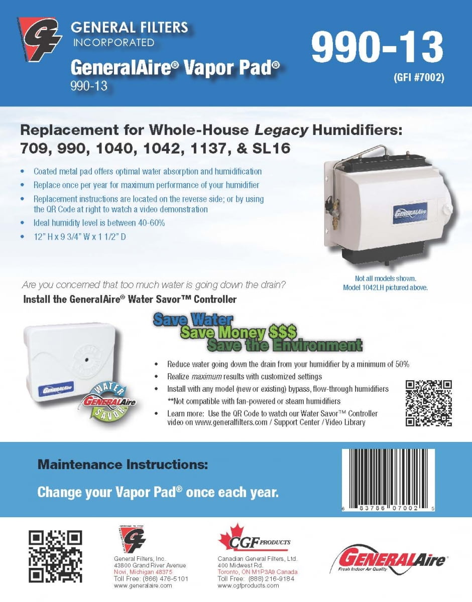 GeneralAire 99013 (4Pack) Vapor Pad for Legacy Models 1137, 1040