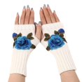 thumbnail image 2 of Clearance! Fdelink Ladies Warm Knit Fingerless Gloves Convertible Mittens Fashion Flowers, Hand Socks (Sky Blue), 2 of 4