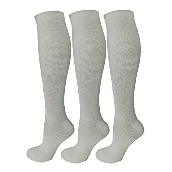 3 Pair White Small/Medium Ladies Compression Socks, Moderate/Medium Compression 15-20 mmHg.Women's Shoe Sizes 5-10, Men's Sizes 5-9