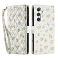 thumbnail image 2 of Wallet Case for Samsung Galaxy A14 , PU Leather Phone Cover Kickstand RFID Blocking Flip Case Card Slots Wrist Strap Relief Engraved Pattern Magnetic With Stylus Pen, Gold Flower, 2 of 10