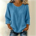 thumbnail image 2 of Diufon Womens Crinkle Gauze Blouse 3/4 Sleeve Round Neck Casual Loose Tops Solid Color Summer Tunic Shirts, 2 of 9