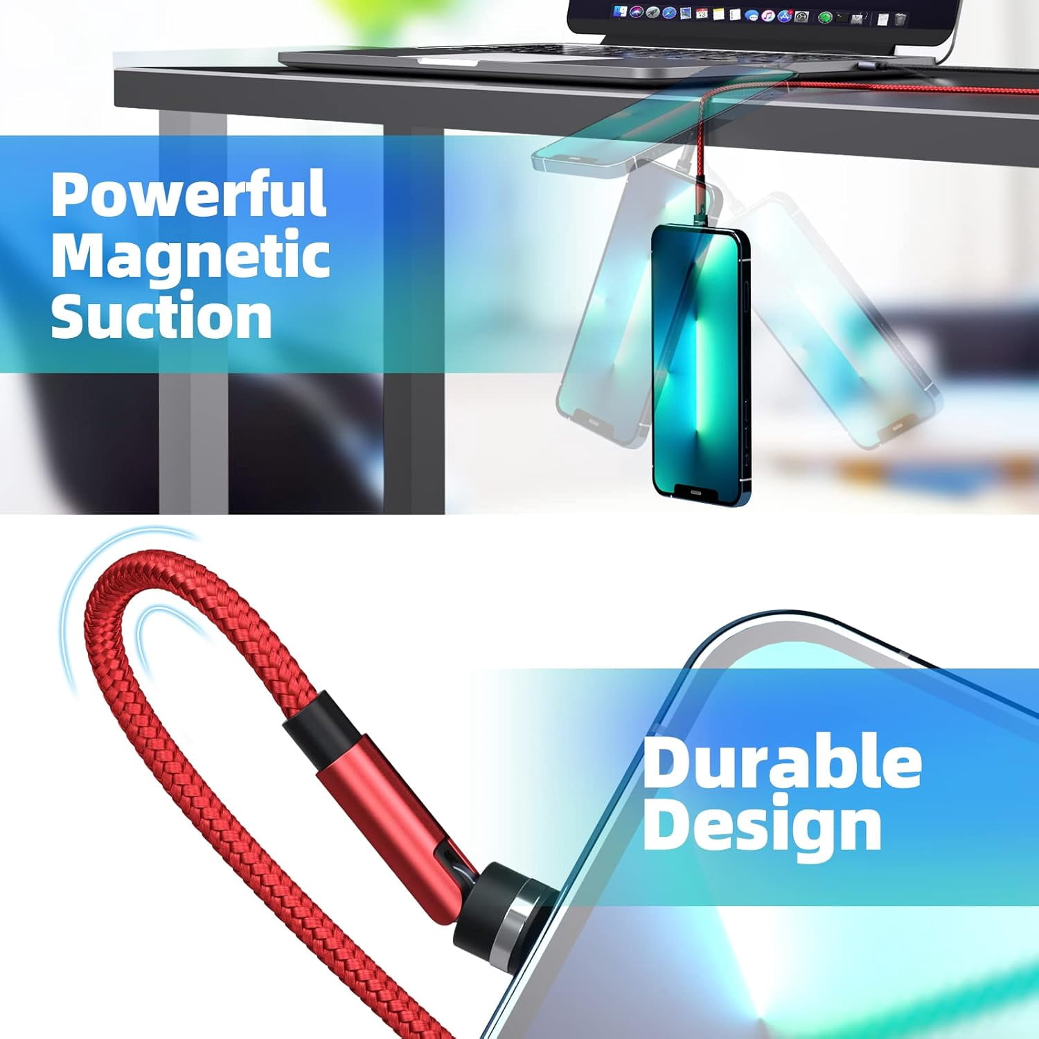 540° Rotation Magnetic Charging Cable, 3 in 1 Magnetic Phone Charger [4-Pack, 3ft/3ft/6ft/10ft] 3A Fast Charging Cable Support Data Transfer USB Magnet Charger Cable for i-P/Micro USB/Type C Device