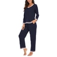 thumbnail image 3 of Women Pajamas Set Button Down Sleepwear Short Sleeve Nightwear with Long Pants Soft Pjs Set with Pockets, 3 of 4