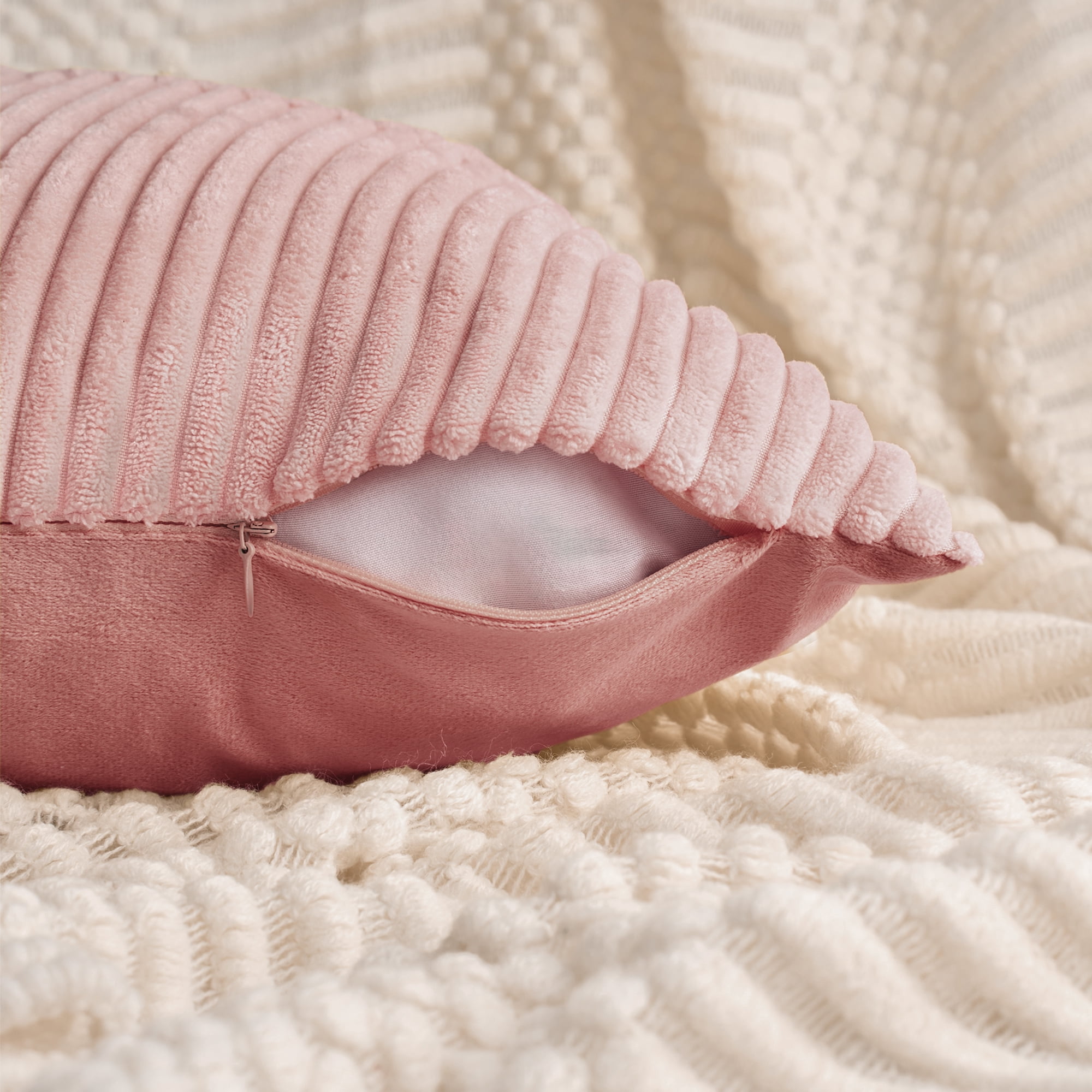 Unique Bargains Solid Corduroy Throw Pillow Covers Set of 2 Pink 18" x 18"