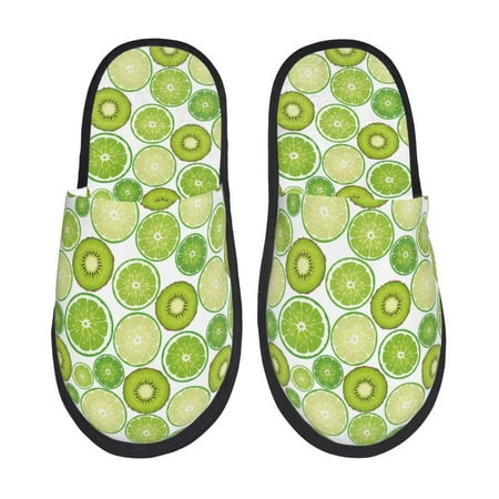 

Honeii Kiwi Lemon print Slippers Memory Foam House Bedroom Slippers for Women and Men Fuzzy Plush Comfy Faux Fur Lined Slide Shoes-Large
