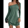 thumbnail image 2 of Vestido Mini Túnica de un Solo Hombro para Mujer, Larga, Liso, con Dobladillo Torcido, Elegante, Informal, Holgado, para y Verano. Verde L, 2 of 10