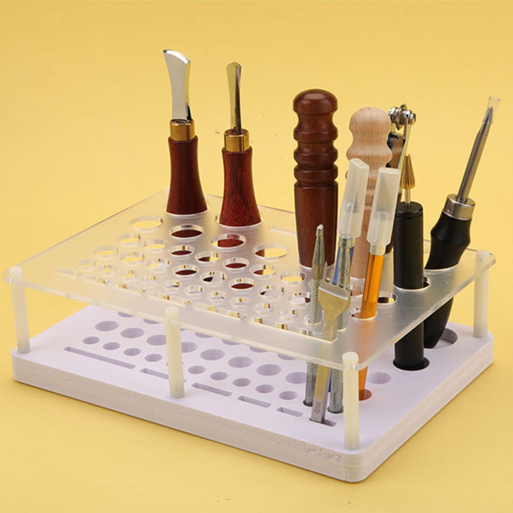 PVC1eatherTool Storage Rack with Multiple Holes Punch Craft Tool Organizer Shelf Suitable for Professional Technicians