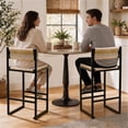 thumbnail image 2 of SESSLIFE Bar Stools Set of 2, Counter Height Bar Stools with Paper Rope Weave & Metal Legs, Barstools with Back, Bar Chairs for Kitchen Island, Honey, 2 of 8