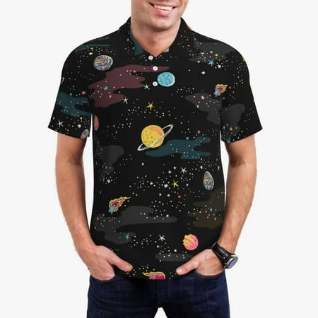 Logiee Galaxy Print Mens Polo Shirts Mens Golf Polo Shirts Short Sleeve Casual Polo Shirts for Men Summer Fashion Beach Shirts-Large