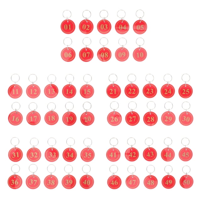 STRANDCHIC 50Pcs Colored Key Tags Numbered Id Tags Red for Hotel Check-in