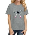 thumbnail image 2 of YOUYEDIAN Tops for Girls Summer Athletic Short Sleeve Bow Print Tshirts Teen Fashion Crewneck Blouses (Gray, 6-7 Years), 2 of 4