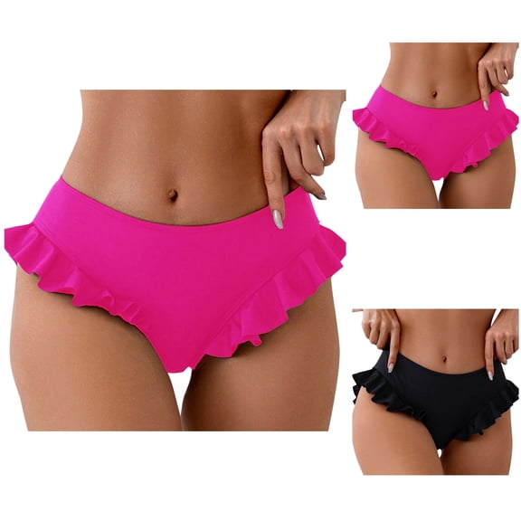 Women's Low Waisted Bikini Bottoms Women Full Coverage Swim Briefs Ruffle Pink Bathing Suit Bottom