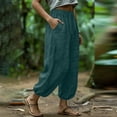 thumbnail image 5 of BUIGTTKLOP Women Wide Leg Pants Elastic Waist Baggy 3/4 Length Cropped Pants Loose Fitted Summer Capris, 5 of 6