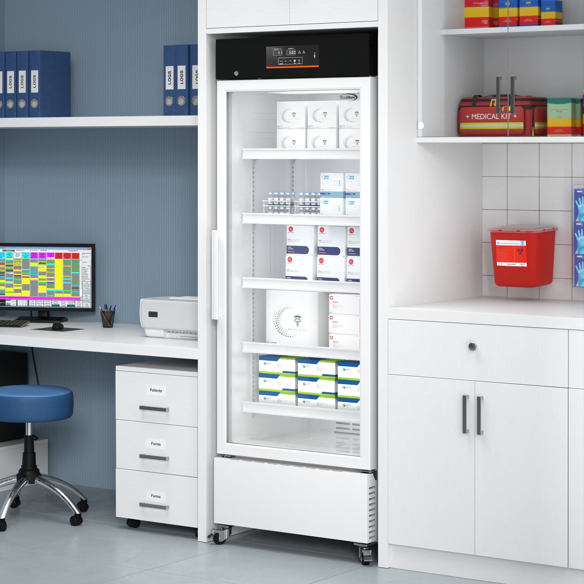 Commercial 15 cu. ft. Medical Pharmacy Refrigerator with Emergency Backup Battery and Alarm in White, UL Listed (KM-PHR-15C)