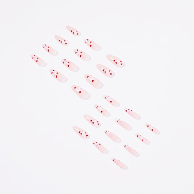 Nail Patch HUOGUO Red Heart, juego de 24 piezas para manicura