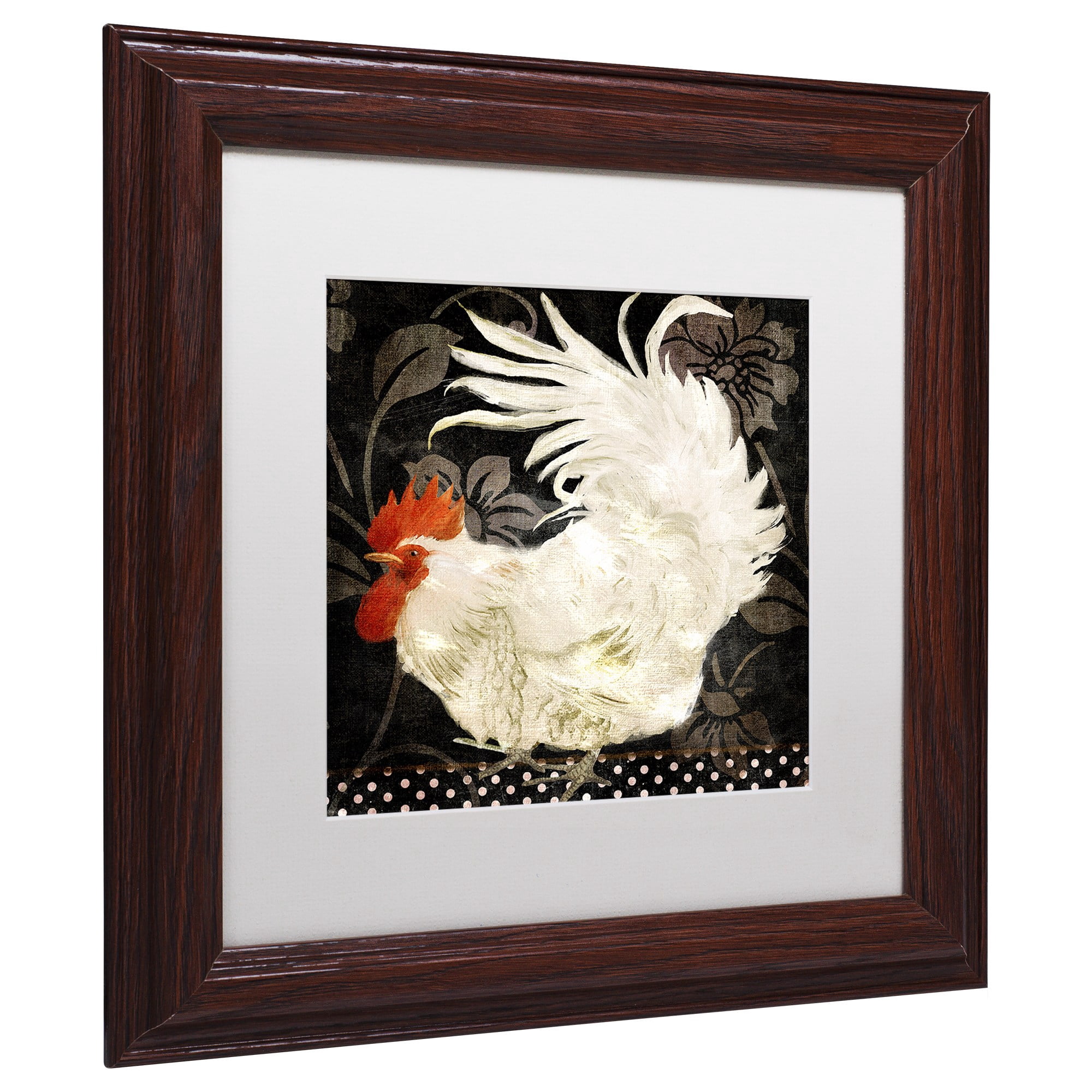 Trademark Fine Art "Rooster Damask I" Canvas Art by Color Bakery White Matte, Wood Frame