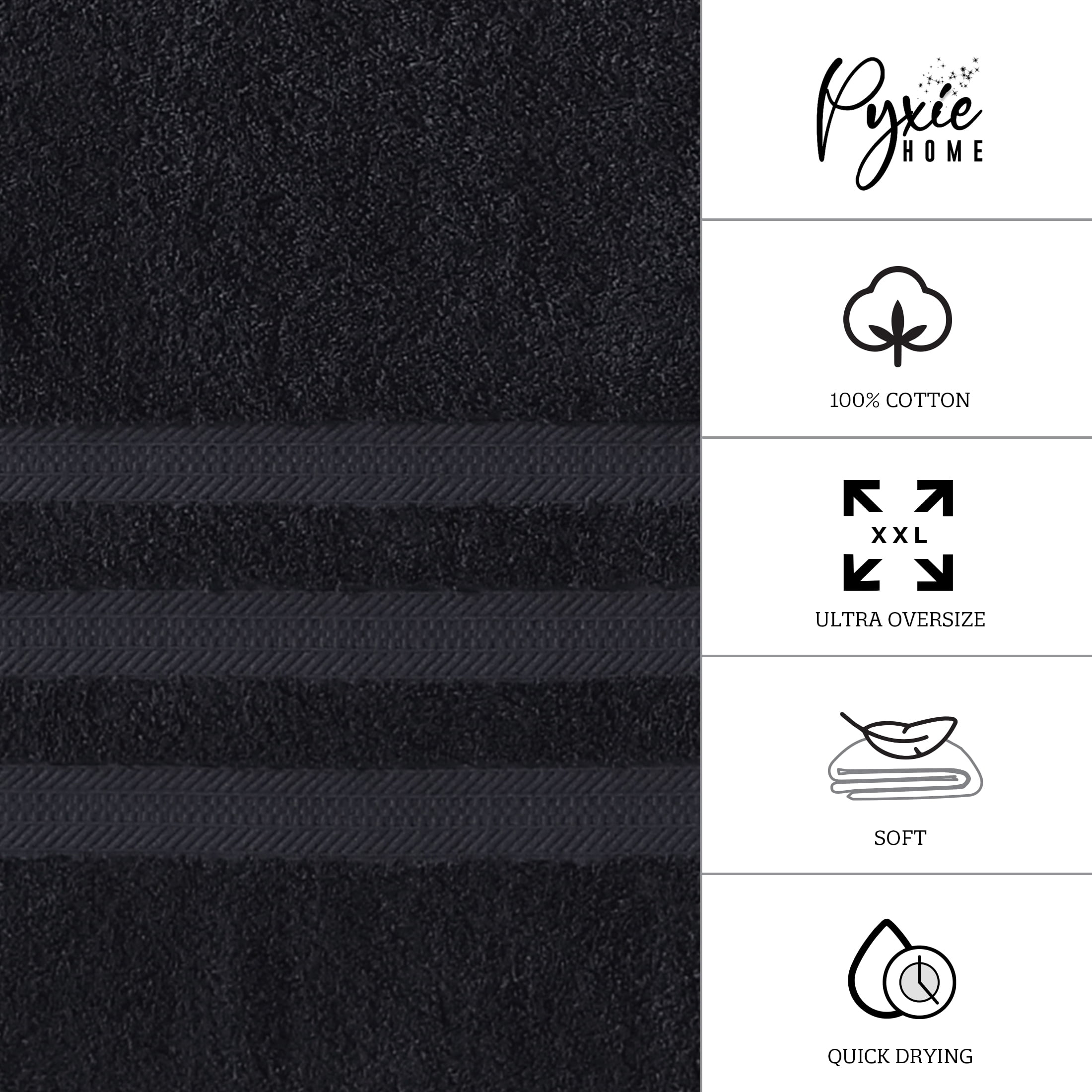 Extra Large Bath Towel - Oversized Ultra Bath Sheet - 100% Cotton - BLACK COLOR