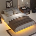 thumbnail image 3 of Pouseayar Full Size Floating Bed Frame with LED Lights, Low Profile Platform Bed, Easy to Assemble Gray, 3 of 13