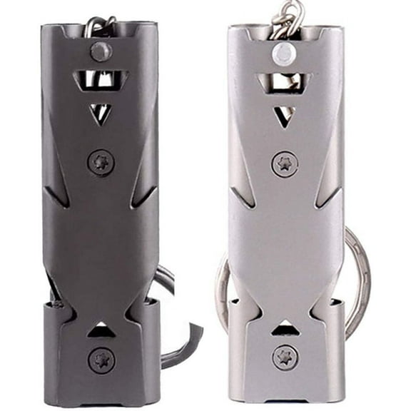 Loud Whistle For Emergency, Double Tubes Whistle Stainless Steel Waterproof Outdoor Survival Signal