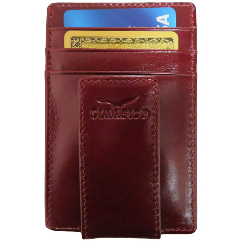 Claasico Men's Slim Front Pocket Leather Money Clip Wallet