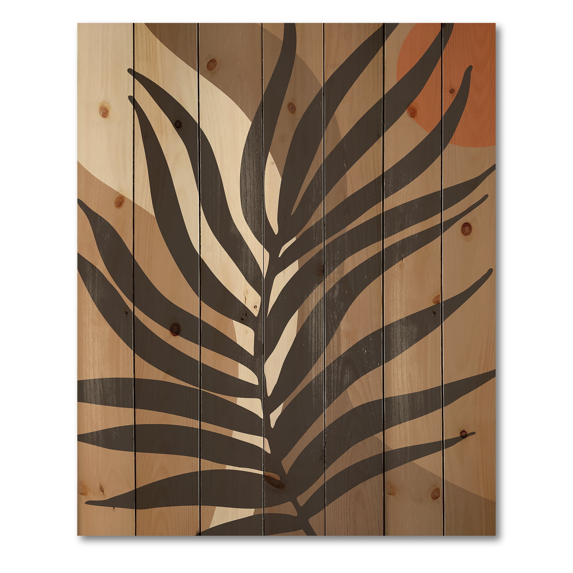 Designart 'Shapes and Tropical Leaf Silhouettes II' Modern Print on Natural Pine Wood