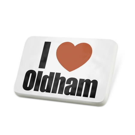 Porcelein Pin I Love Oldham region: North West England, England Lapel Badge – NEONBLOND