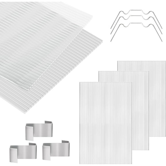 5-Pack Polycarbonate Greenhouse Panels, 23.8x47.6x0.16 Inch Clear Twin-Wall UV Protected Roof PC Sheets,Green House Plastic Boards for Outdoor Garden, DIY Crafts, & Protection