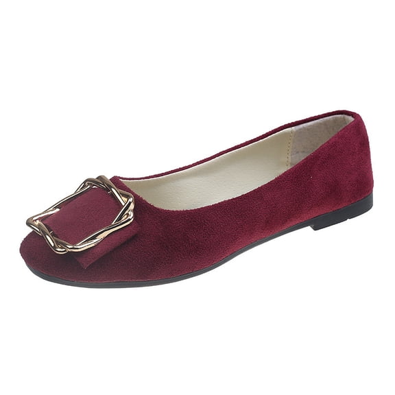 Xfvqtps Womens Metal Buckle Flats Soft Fabric Quilted Insole Comfortable Casual Flat Shoes for Work in Multiple Colors Wine